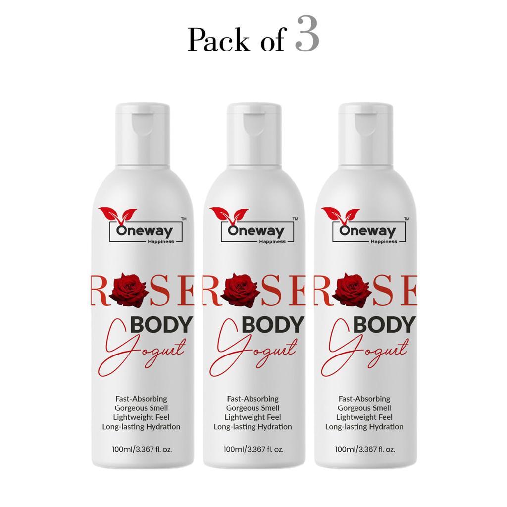 Oneway Happiness ROSE Body Yogurt for All Day Moisturization | Non-Greasy hydration| Use daily for Brighter, Softer Skin | Easy absorb formula | Suitable for all seasons 100GM ( Pack of 3 ) 300gm